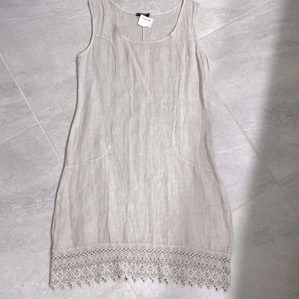 Italian linen dress 100% linen size S Small beautiful nude taupe BRAND NEW